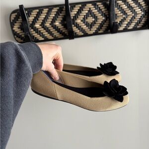 Rothy's The Petal Square Flats - Sand Soirée - Tan/Beige/Black - Size 10